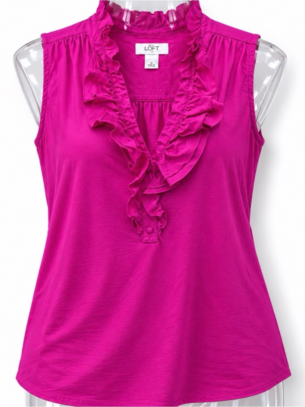 LOFT Sleeveless Ruffle V-Neck Camisole in Magenta